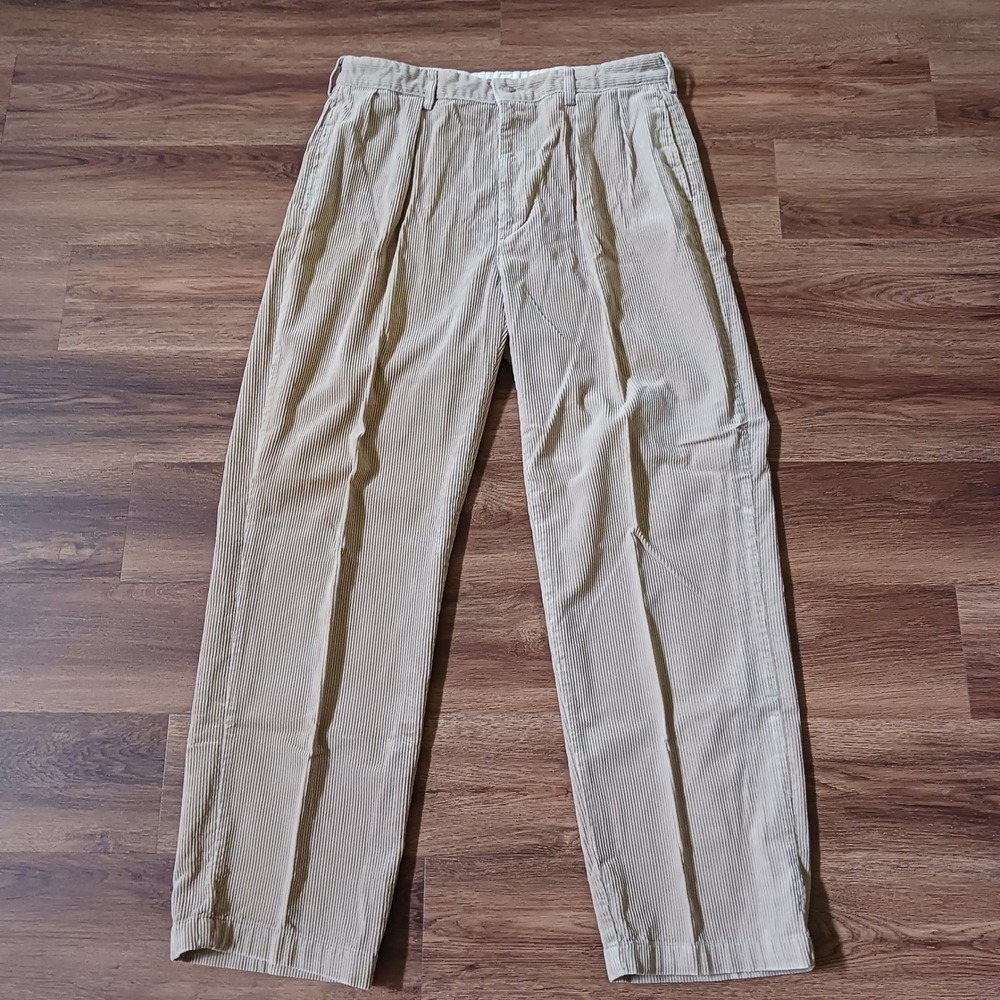 Polo Ralph Lauren Andrew Pant Corduroy Trousers Tan 36x32 Pleated Wide Leg Mens